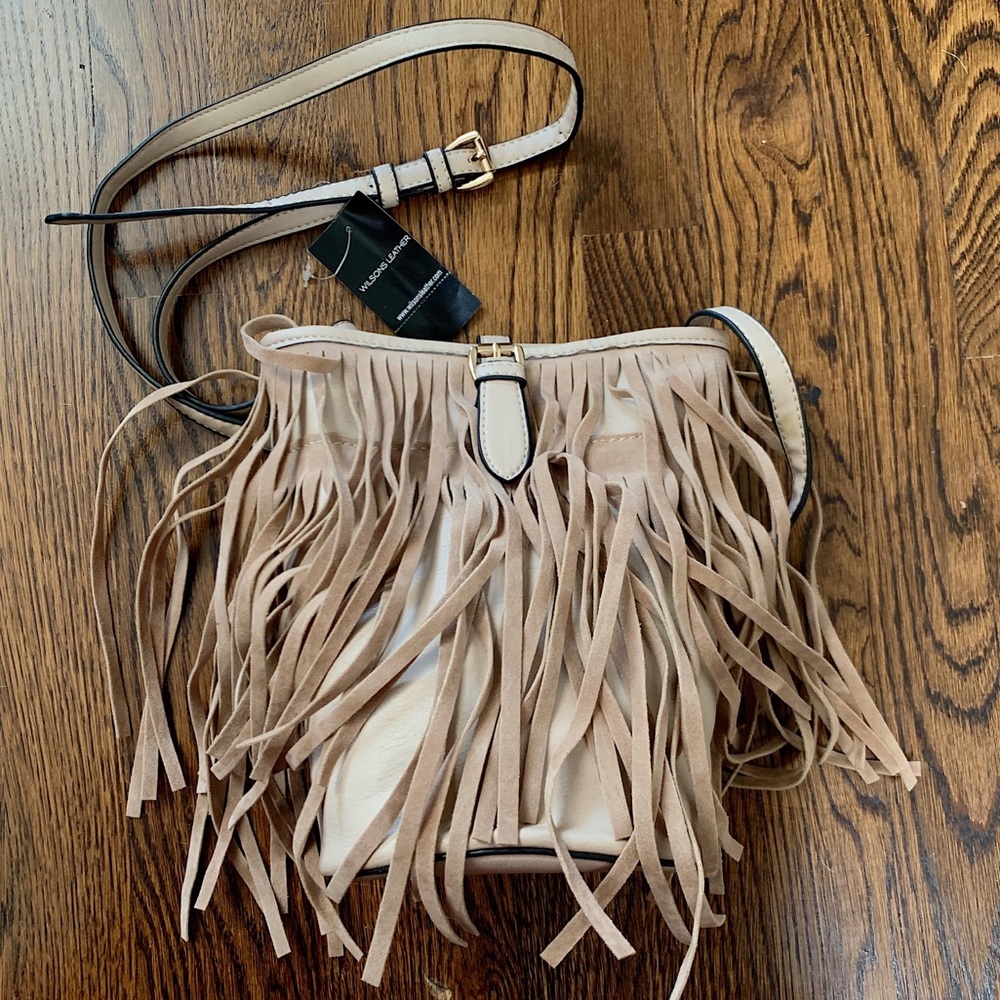 Wilson’s Leather Black Rivet Fringe Bucker Bag
